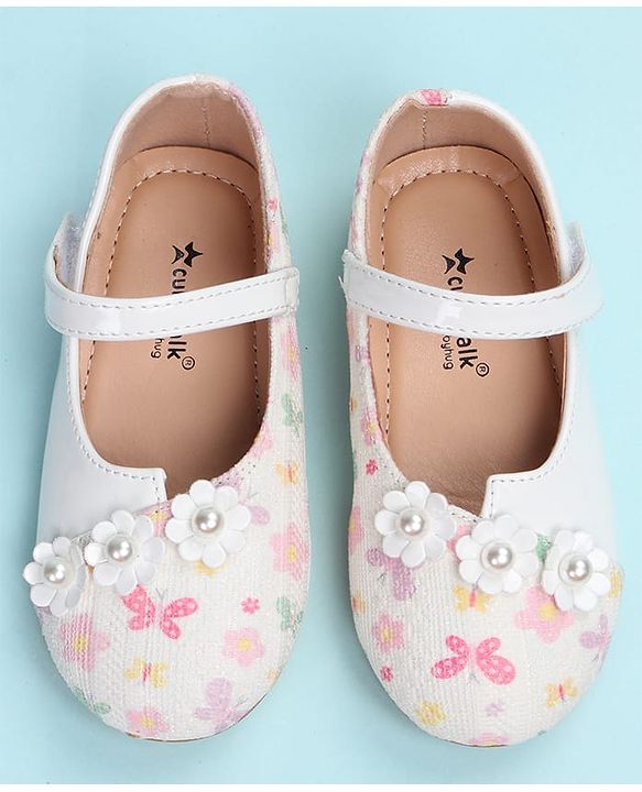Cute Walk by Babyhug Velcro Closure Ballerina with Floral Applique - Pink