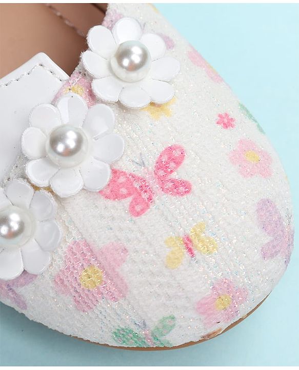 Cute Walk by Babyhug Velcro Closure Ballerina with Floral Applique - Pink
