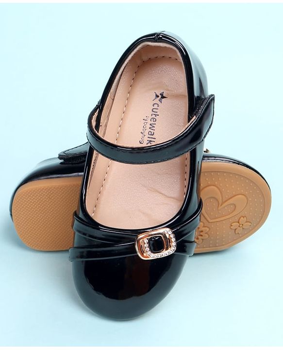 Cute Walk by Babyhug Velcro Closure Ballerina with Embellishment - Black