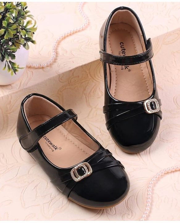 Cute Walk by Babyhug Velcro Closure Ballerina with Embellishment - Black