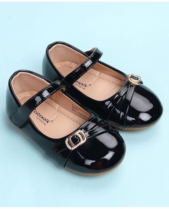Cute Walk by Babyhug Velcro Closure Ballerina with Embellishment - Black