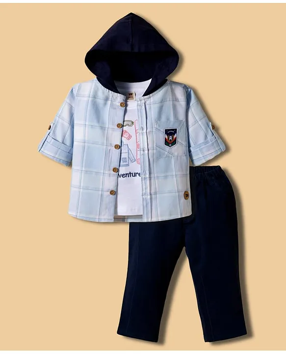ToffyHouse Cotton Full Sleeves T-Shirt & Trouser Set with Hooded Shirt