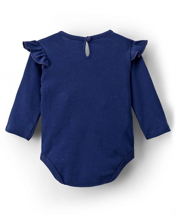 Babyhug 100% Cotton Knit Full Sleeves Onesie With Text Print - Navy Blue