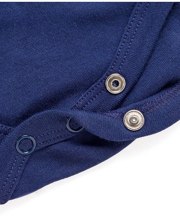Babyhug 100% Cotton Knit Full Sleeves Onesie With Text Print - Navy Blue