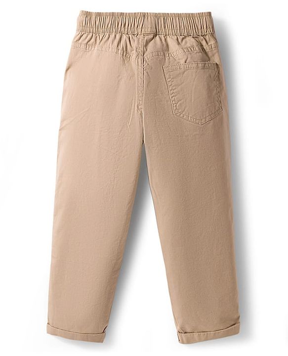 Pine Kids Cotton Elastane Woven Full Length Solid Trouser - Beige