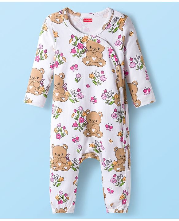 Babyhug 100% Cotton Interlock Knit Full Sleeves Rompers Pack Of 2 - Pink & White