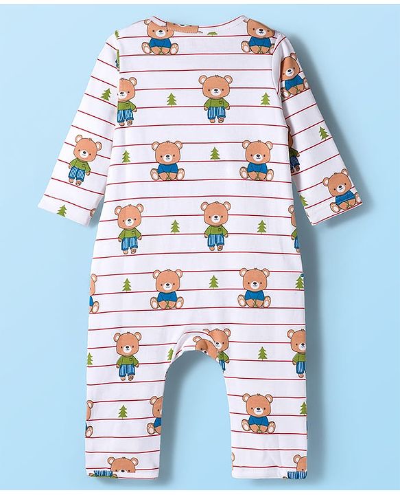Babyhug 100% Cotton Knit Full Sleeves Rompers With Teddy Bear Print Pack of 2 - Navy Blue & White