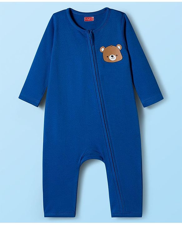 Babyhug 100% Cotton Knit Full Sleeves Rompers With Teddy Bear Print Pack of 2 - Navy Blue & White