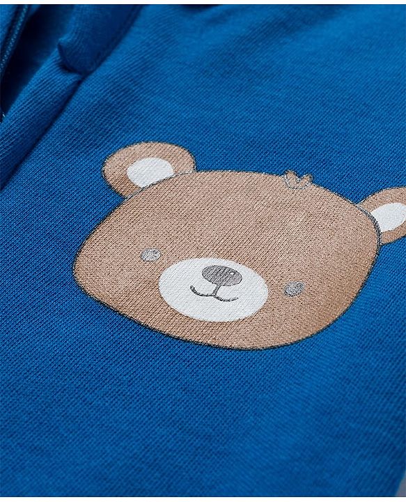 Babyhug 100% Cotton Knit Full Sleeves Rompers With Teddy Bear Print Pack of 2 - Navy Blue & White