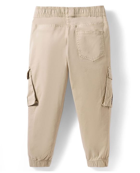 Pine Kids Cotton Elastane Woven Full Length Solid Trouser - Beige