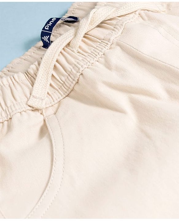 Pine Kids Cotton Elastane Woven Full Length Solid Color Trouser - Beige