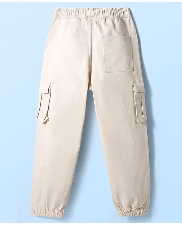 Pine Kids Cotton Elastane Woven Full Length Solid Color Trouser - Beige