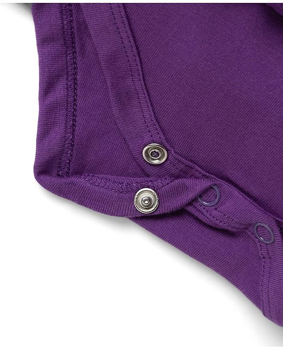 Babyhug 100% Cotton Knit Full Sleeves Heart Printed Frock Style Onesie With Bow Applique & Hairband - Violet