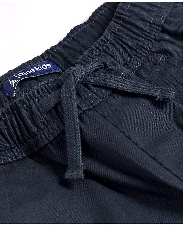 Pine Kids Cotton Elastane Woven Full Length Solid Color Trouser - Navy Blue