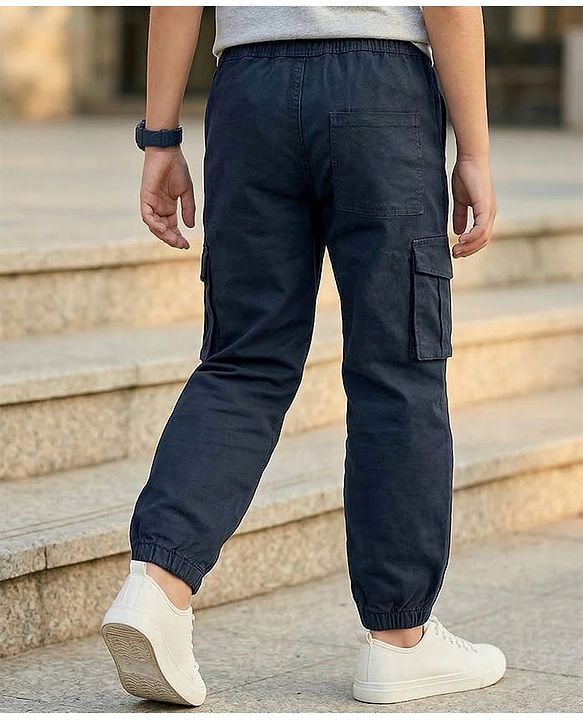 Pine Kids Cotton Elastane Woven Full Length Solid Color Trouser - Navy Blue