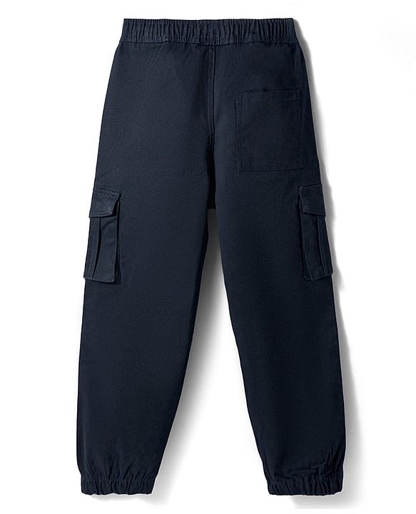 Pine Kids Cotton Elastane Woven Full Length Solid Color Trouser - Navy Blue