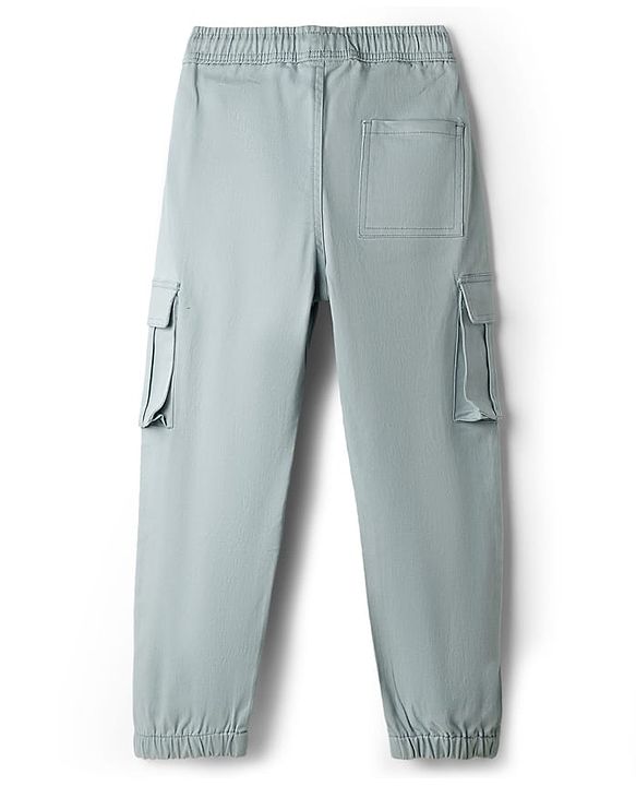 Pine Kids Cotton Woven Full Length Solid Jogger With Cargo Pockets - Light Blue