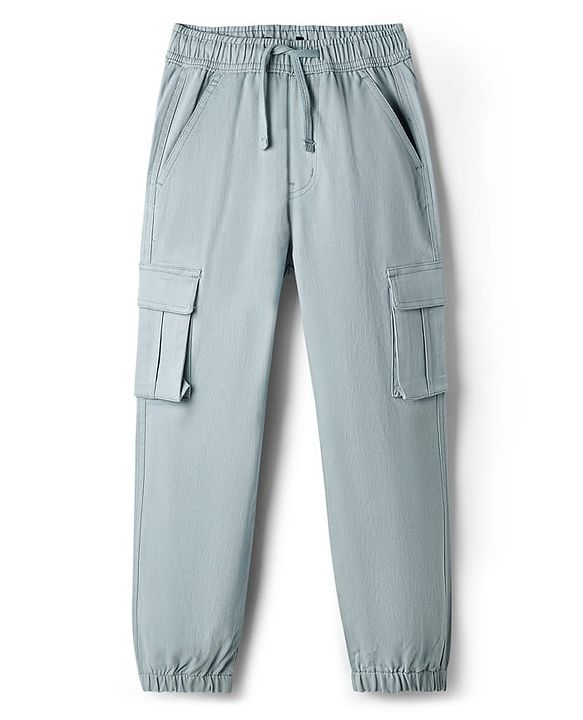 Pine Kids Cotton Woven Full Length Solid Jogger With Cargo Pockets - Light Blue