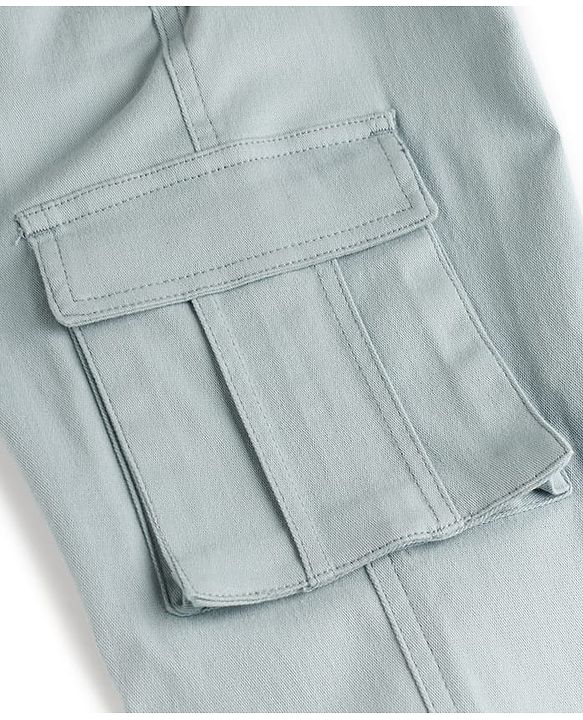 Pine Kids Cotton Woven Full Length Solid Jogger With Cargo Pockets - Light Blue