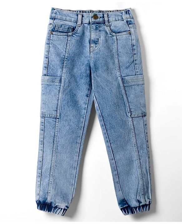 Pine Kids Denim Woven Full Length Washed Jeans With Pockets - Blue