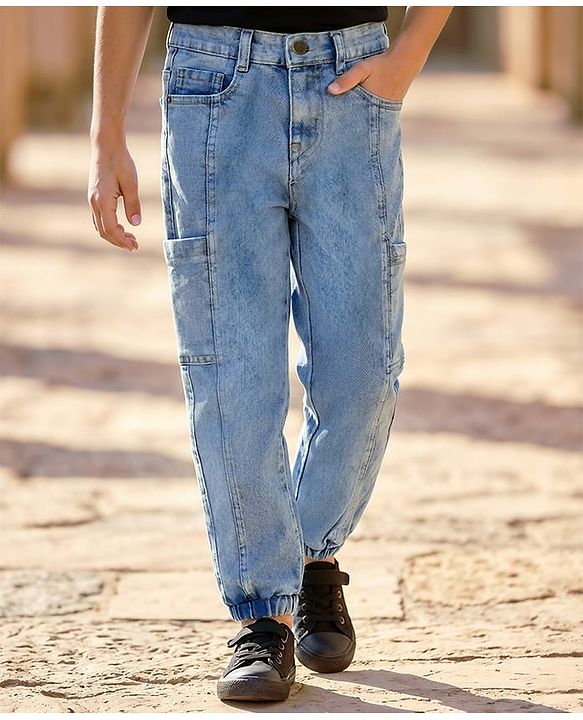Pine Kids Denim Woven Full Length Washed Jeans With Pockets - Blue