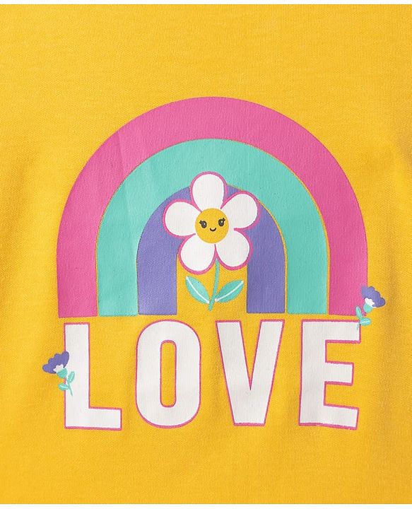 Babyhug 100% Cotton Knit Full Sleeves Onesie With Rainbow & Floral Print - Yellow
