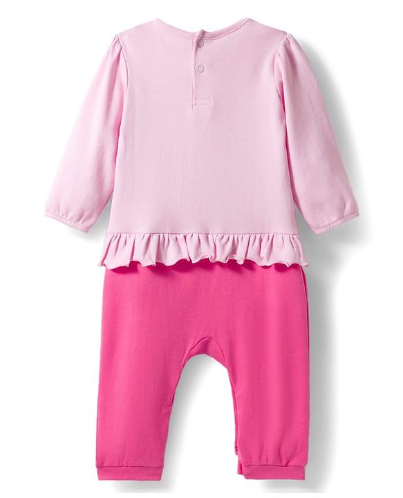 Babyhug 100% Cotton Knit Full Sleeves Romper With Bunny & Floral Print - Pink