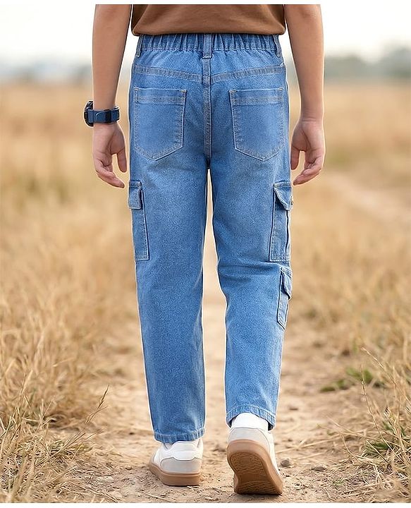 Pine Kids Woven Full Length Washed Denim Jeans - Blue
