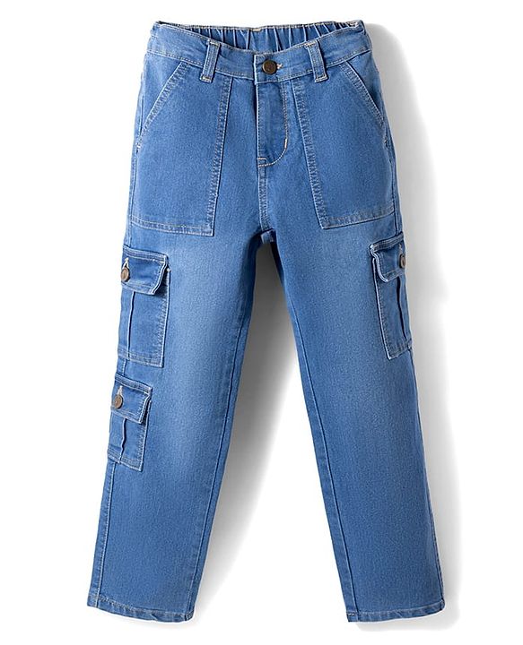 Pine Kids Woven Full Length Washed Denim Jeans - Blue