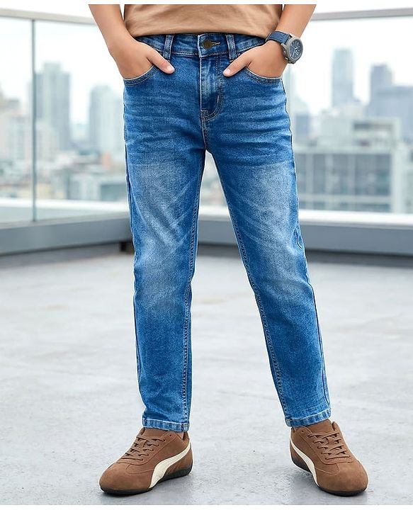 Pine Kids Denim Woven  Full Length Washed Jeans - Blue