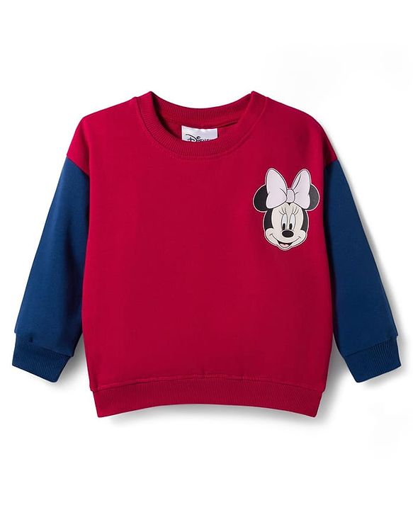 Babyhug Disney Terry Knit  Full Sleeves Sweatshirt and Track Pant Set with Minnie Mouse Graphic - Maroon