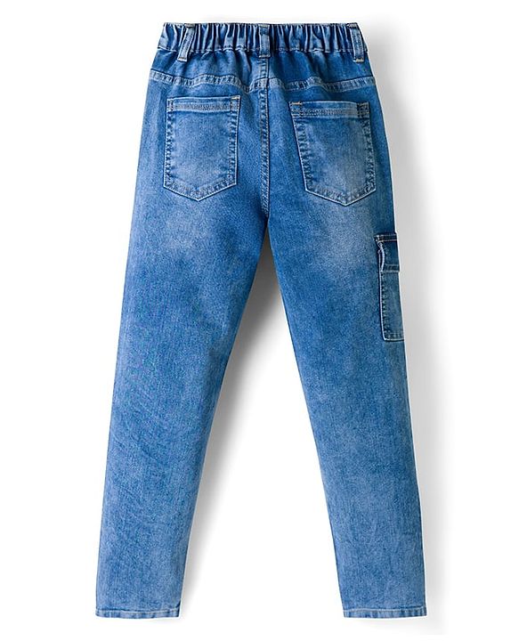 Pine Kids Denim Woven Full Length Solid Color Jeans with Cargo Pockets - Blue