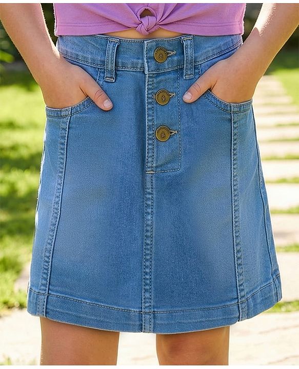 Pine Kids Above Knee Length Solid Color Skirt - Blue