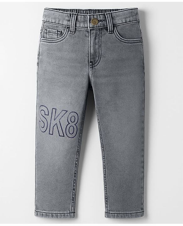 Pine Kids Denim Woven Full Length Jeans With Text Print - Grey