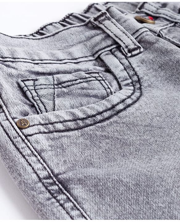 Pine Kids Denim Woven Full Length Jeans With Tiger Print - Grey