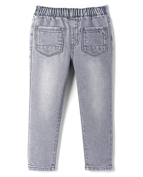 Pine Kids Denim Woven Full Length Jeans With Tiger Print - Grey