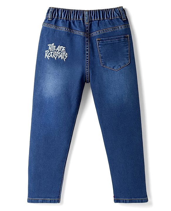 Pine Kids Denim Woven Full Length Jeans With Text Print - Blue