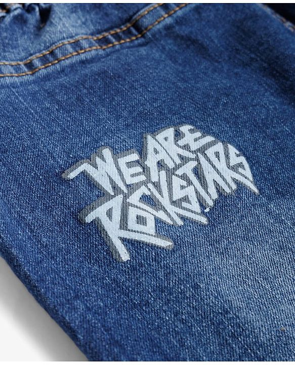 Pine Kids Denim Woven Full Length Jeans With Text Print - Blue