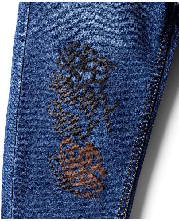 Pine Kids Denim Woven Full Length Jeans With Text Print - Blue