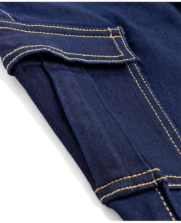 Pine Kids Denim Woven Full Length Washed Jeans With Cargo Pocket - Blue