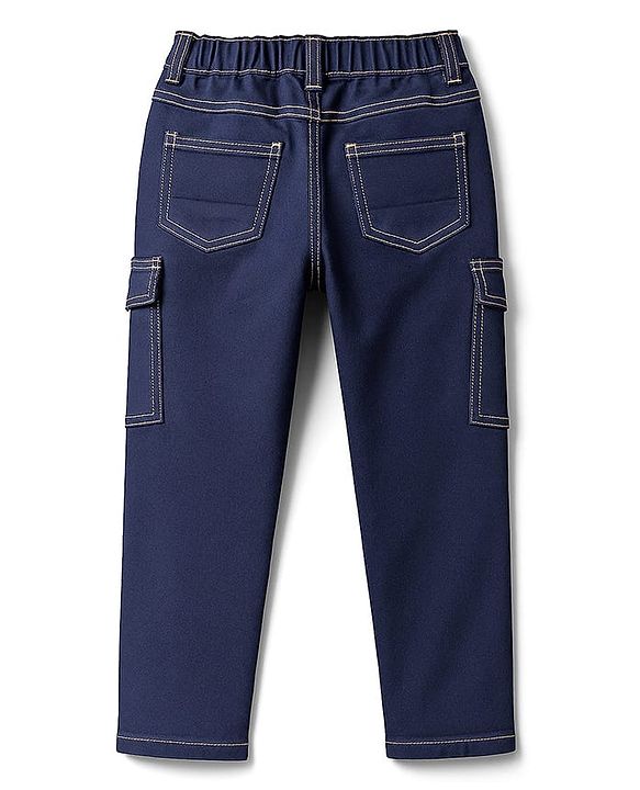 Pine Kids Denim Woven Full Length Washed Jeans With Cargo Pocket - Blue