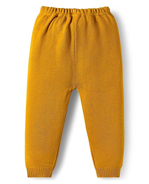 Babyhug Knitted Full Raglan Sleeves Sweater Set With Floral Embroidery - Yellow