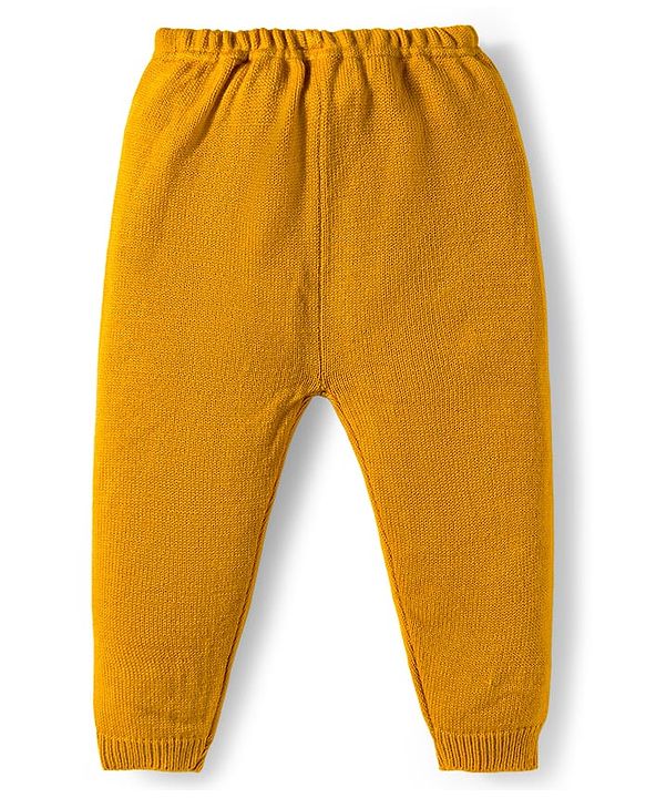 Babyhug Knitted Full Raglan Sleeves Sweater Set With Floral Embroidery - Yellow