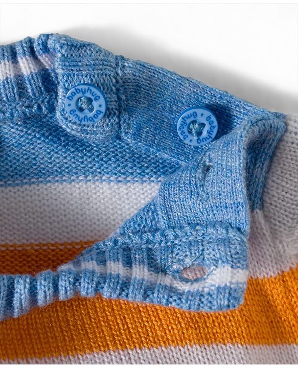 Babyhug Knitted Full Sleeves Striped Sweater Set - Navy Blue