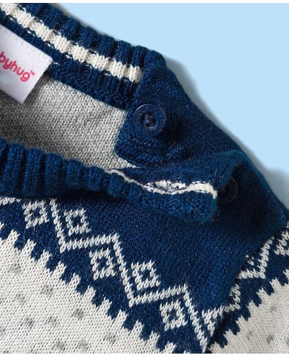 Babyhug Knitted Full Sleeves Striped Sweater Set - Navy Blue