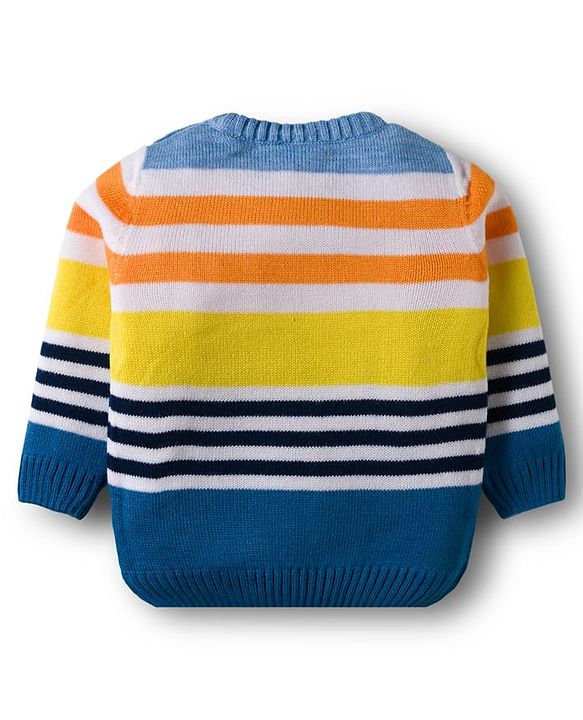 Babyhug Knitted Full Sleeves Striped Sweater Set - Navy Blue