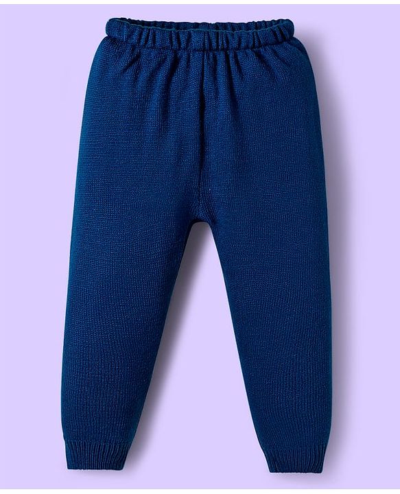 Babyhug Knitted Full Sleeves Sweater Set With Color Block Design & Badge Detailing - Blue & White