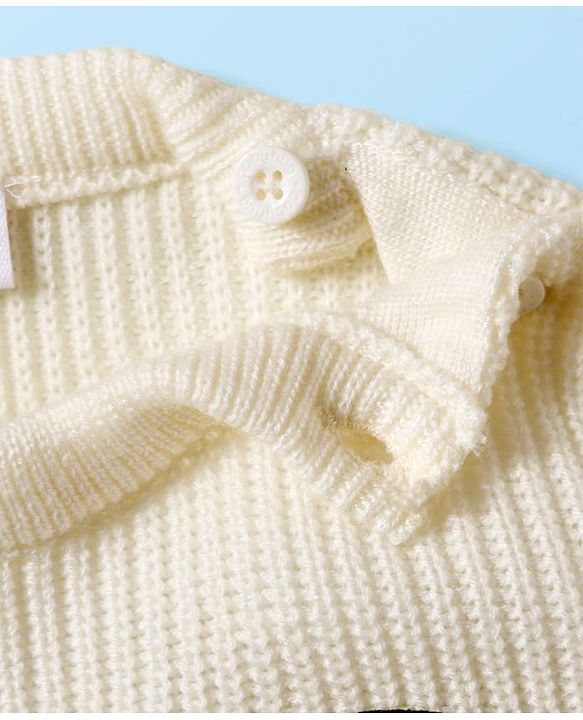 Babyhug Knitted Full Sleeves Sweater Set With Color Block Design & Badge Detailing - Pink & White