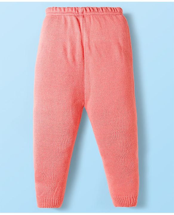 Babyhug Knitted Full Sleeves Sweater Set With Color Block Design & Badge Detailing - Pink & White