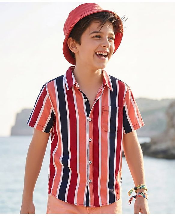 Pine Kids Cotton Woven Half Sleeves Shirt With Stripes - Multicolour